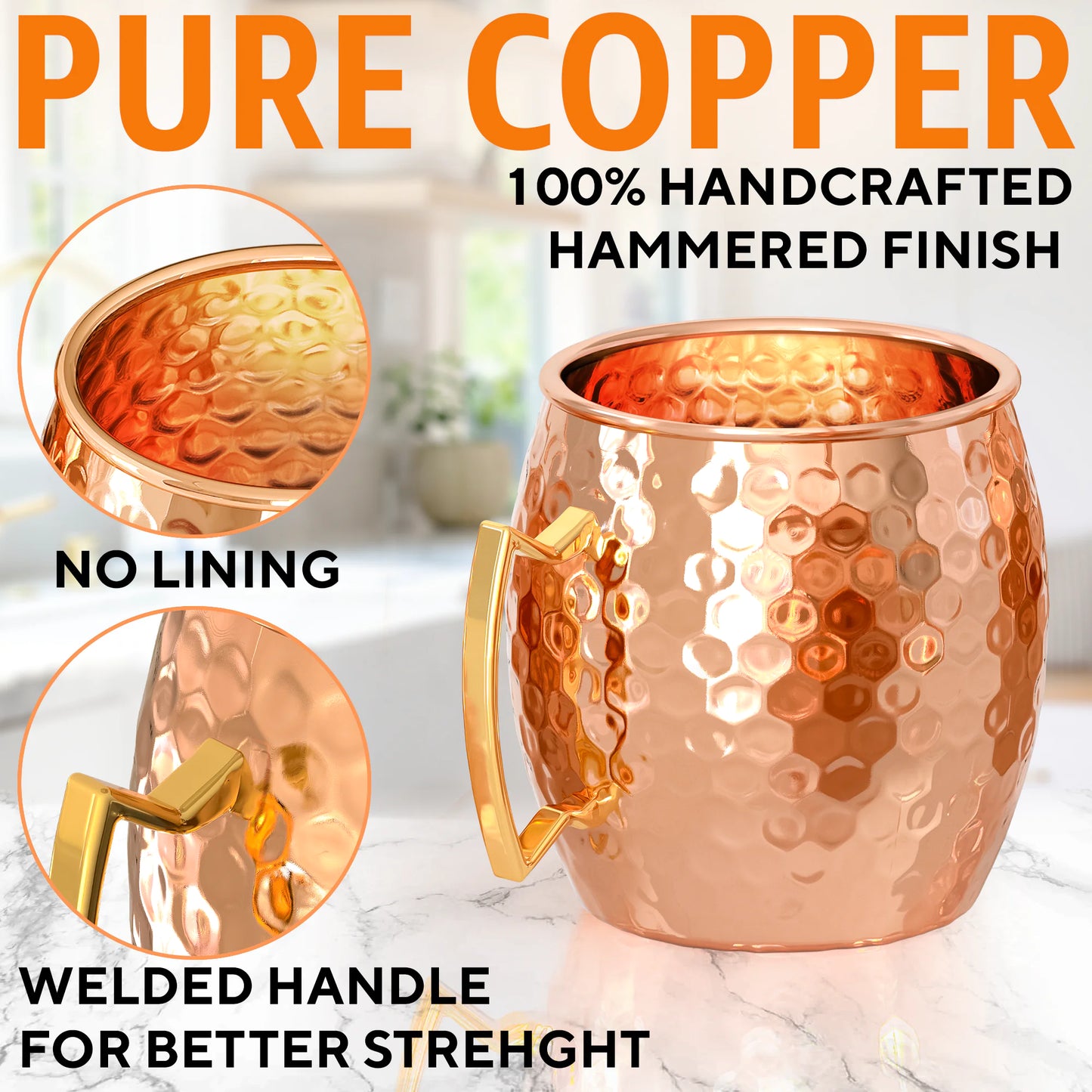 Health-Boosting Moscow Mule Copper Mugs - Set of 2