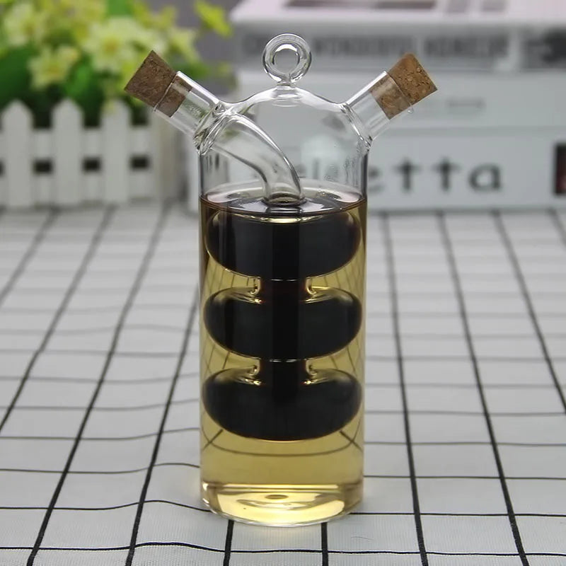 2-in-1 Double Layer  Oil Vinegar Glass Bottle